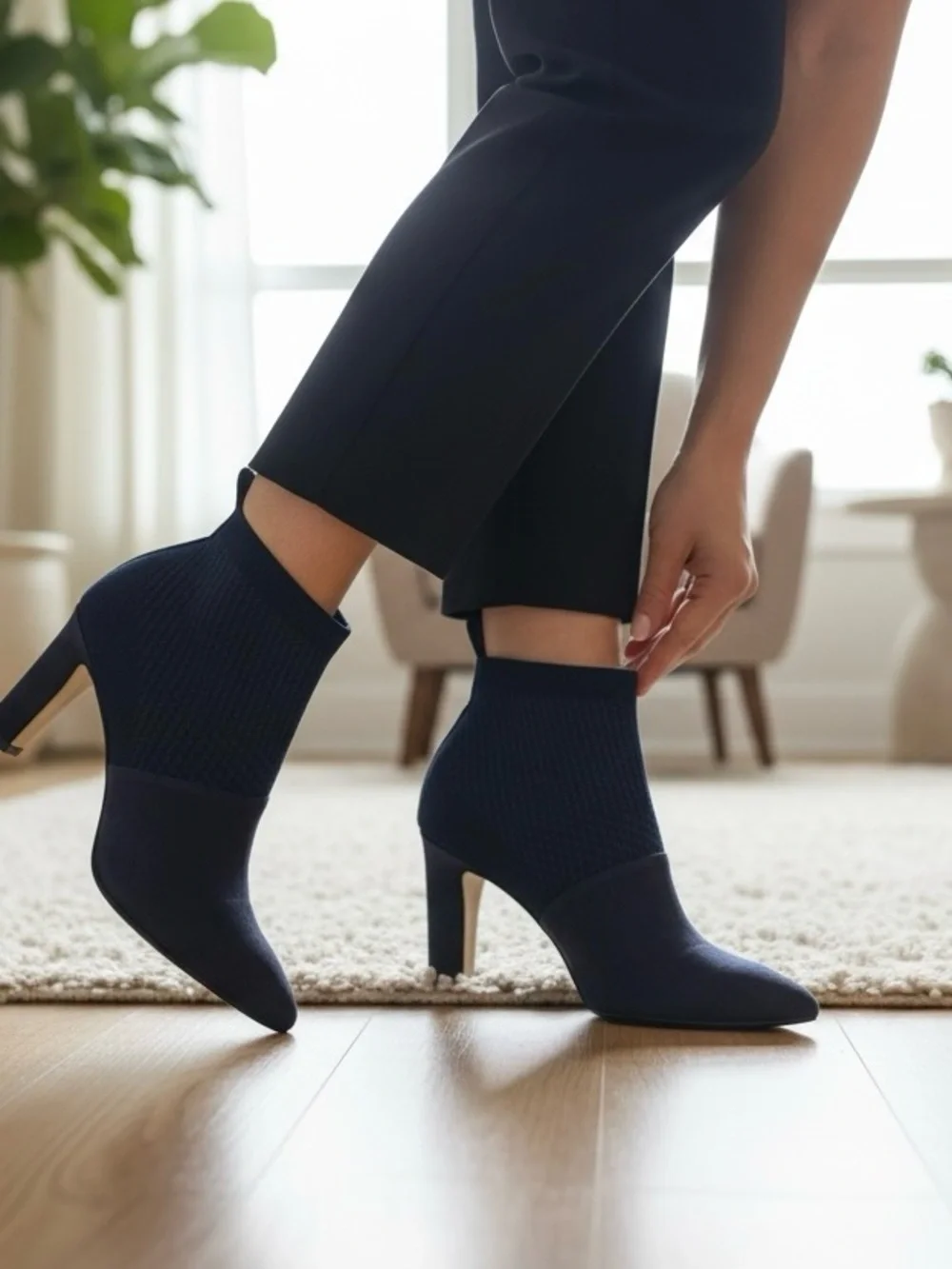 Cole Haan Navy Blue Womens Bootie Sz 5B Pull On Suede Ankle Boots